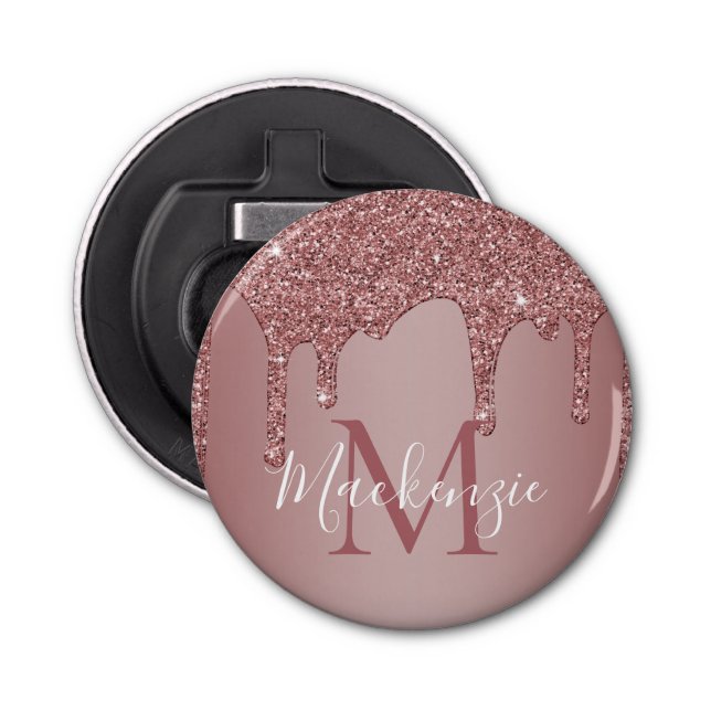 Rose Gold Sparkle Drilling Glitzer Monogram Flaschenöffner (Vorderseite)