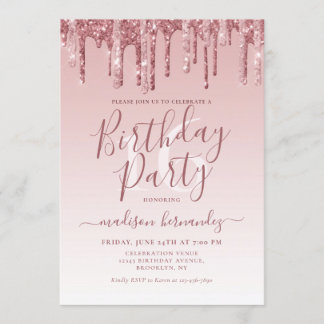 Rose Gold Sparkle Dripping Glitzer 16. Geburtstag Einladung