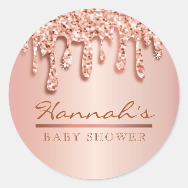 Rose Gold Sparkle Drippy Tropfen Babyaufkleber Runder Aufkleber (Vorderseite)