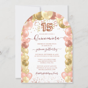 Rose Gold Sparkle Foto Quinceañera Ballon Einladung