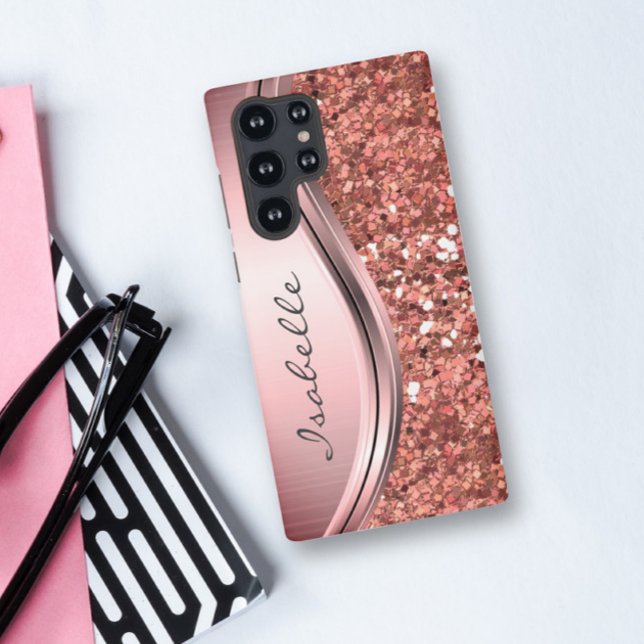 Rose Gold Sparkle Glam Bling Monogram Metal Samsung Galaxy Hülle (Von Creator hochgeladen)