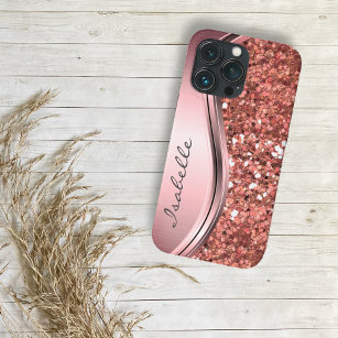 Rose Gold Sparkle Glam Bling Personalized Metal Case-Mate iPhone 14 Plus Hülle