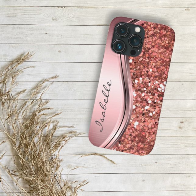 Rose Gold Sparkle Glam Bling Personalized Metal Case-Mate iPhone Hülle (Von Creator hochgeladen)