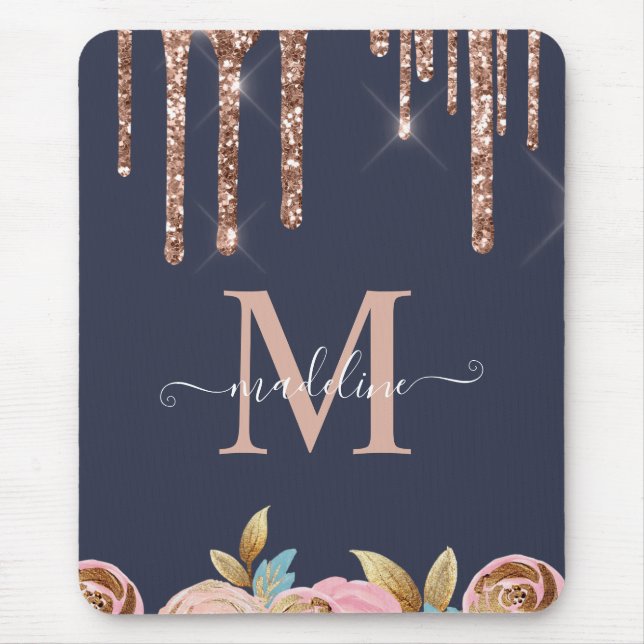 Rose Gold Sparkle Glam Glitzer Tropfen Ipad Fall Mousepad (Vorne)