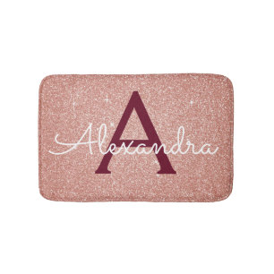 Rose Gold Sparkle Glitter Monogram Name & Initial Badematte