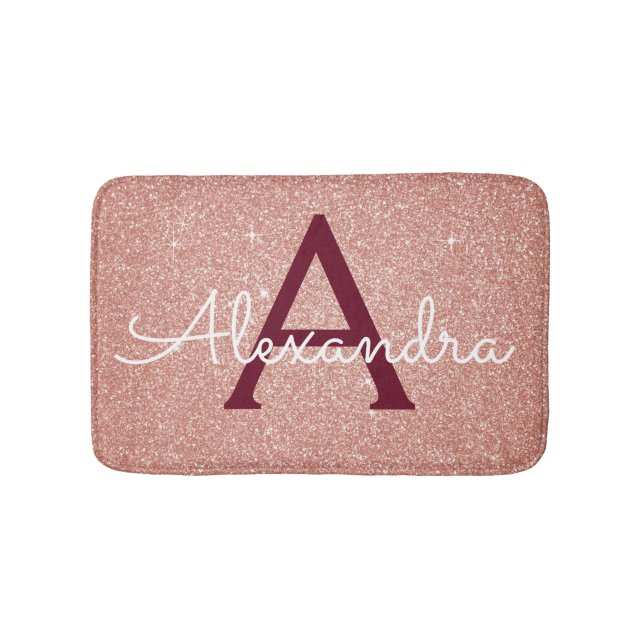 Rose Gold Sparkle Glitter Monogram Name & Initial Badematte (Vorderseite)