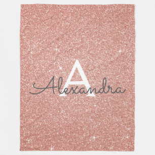 Rose Gold Sparkle Glitter Monogram Name & Initial Fleecedecke