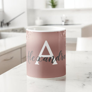 Rose Gold Sparkle Glitter Monogram Name & Initial Kaffeetasse