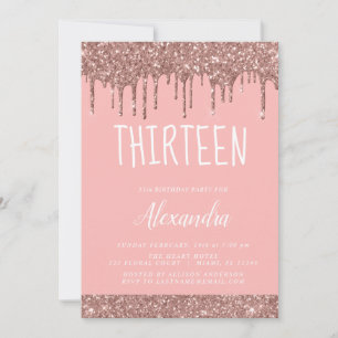 Rose Gold Sparkle Glitzer 13. Dreizehn Geburtstag Einladung