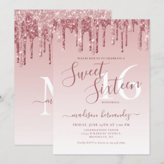 Rose Gold Sparkle Glitzer 16 . Geburtstag Geburtst Einladung