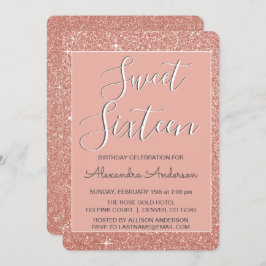 Rose Gold Sparkle Glitzer 16 . Geburtstag Geburtst Einladung