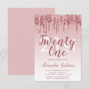 Rose Gold Sparkle Glitzer 21. Geburtstag Party Einladung