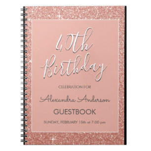 Rose Gold Sparkle Glitzer 40. Geburtstag Gästebuch Notizblock