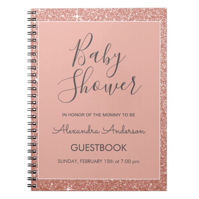 Rose Gold Sparkle Glitzer Baby Showbook Notizblock (Vorderseite)