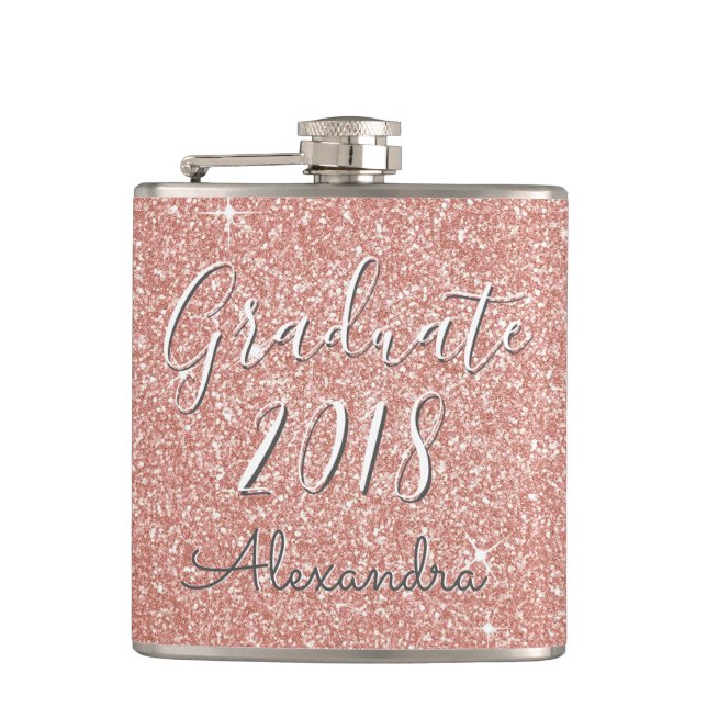 Rose Gold Sparkle Glitzer Class of 2018 Graduate Flachmann (Vorderseite)