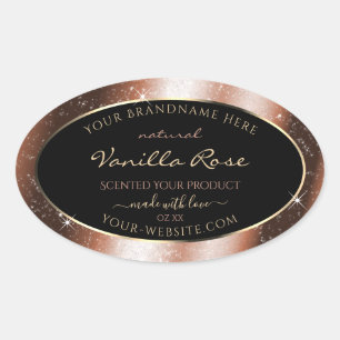 Rose Gold Sparkle Glitzer Frame Glam Produktlabel Ovaler Aufkleber