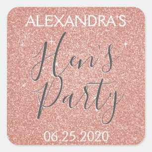 Rose Gold Sparkle Glitzer Hens Party Quadratischer Aufkleber