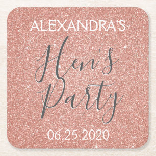Rose Gold Sparkle Glitzer Hens Party Rechteckiger Pappuntersetzer
