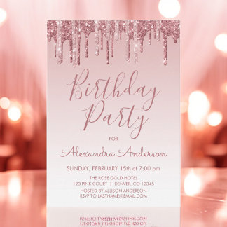 Rose Gold Sparkle Glitzer jedes Alter Geburtstag Einladung