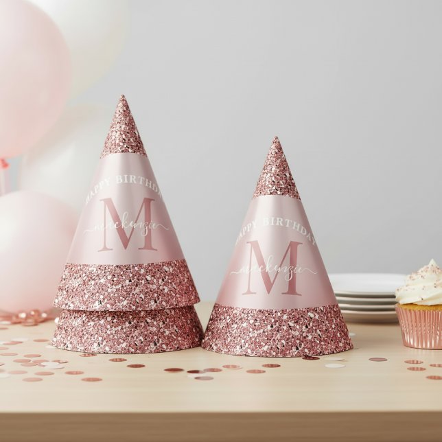 Rose Gold Sparkle Glitzer Monogram Geburtstag Partyhütchen (Rose Gold Sparkle Glitter Monogram Birthday Party Hat)