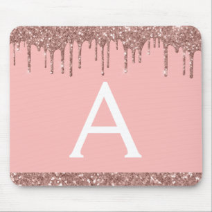 Rose Gold Sparkle Glitzer Monogram Name Mousepad