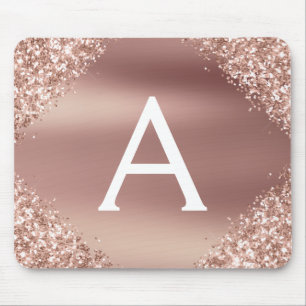 Rose Gold Sparkle Glitzer Monogram Name Mousepad