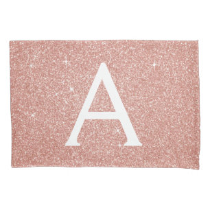 Rose Gold Sparkle Glitzer Monogramm Name & Initial Kissenbezug