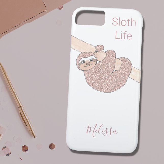 Rose Gold Sparkle Glitzer Name Niedlich Sloth Case-Mate iPhone Hülle (Von Creator hochgeladen)