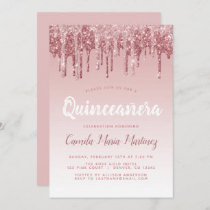 Rose Gold Sparkle Glitzer Quinceanera Feier Einladung