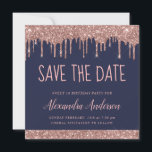 Rose Gold Sparkle Glitzer Sweet 16 Save the Date Einladung<br><div class="desc">Rose Gold - Blush Pink und Navy Blue Sparkle Driving Glitzer 16 . Geburtstag - 16 Girl's Birthday Party Save the Date Einladung. Diese Einladung eignet sich hervorragend für die Sparkle Glitzer Sweet 16. Geburtstagsparty,  die in Pink Rose Gold feiern möchte.</div>