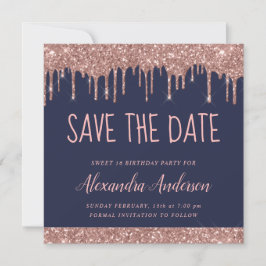 Rose Gold Sparkle Glitzer Sweet 16 Save the Date Einladung