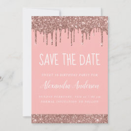 Rose Gold Sparkle Glitzer Sweet 16 Save the Date Einladung