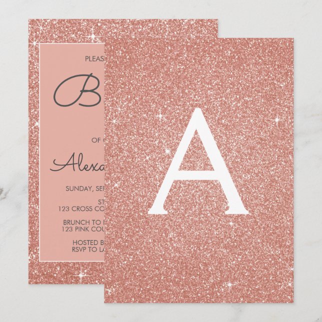 Rose Gold Sparkle Glitzer Taufe Einladung (Vorne/Hinten)