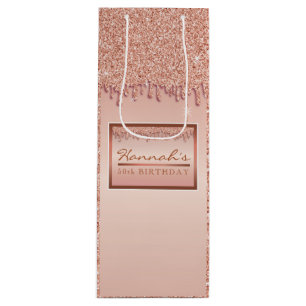 Rose Gold Sparkle Glitzer Tropfen Geburtstagsfeier Geschenktüte Für Weinflaschen