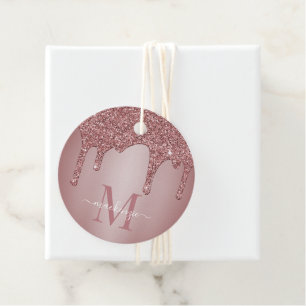 Rose Gold Sparkle Glitzer Tropfen GeburtstagsMonog Geschenkanhänger
