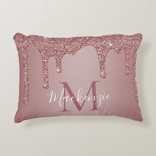 Rose Gold Sparkle Glitzer Tropfen Monogram Baby Dekokissen (Vorderseite)