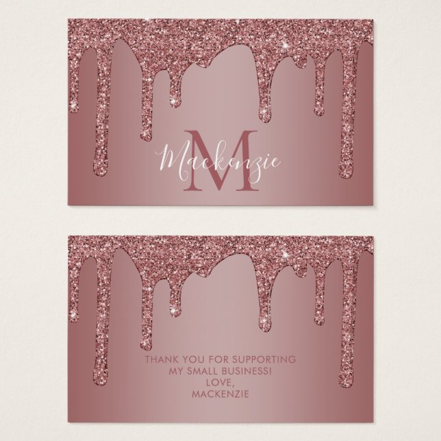 Rose Gold Sparkle Glitzer Tropfen Monogramm (Vorne & Hinten)