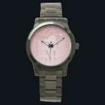 Rose Gold Sparkle Glitzer Tropfen Monogramm Armbanduhr<br><div class="desc">Rose Gold Sparkle Glitzer Tropfen Monogram Watch mit Mode Imitate rot Rosa/Rose Gold Glitzer Tropfen auf einem schicken Hintergrund mit Ihrem eigenen Monogramm und Namen. Bitte kontaktieren Sie uns unter cedarandstring@gmail.com ,  wenn Sie Hilfe beim Design oder den passenden Produkten benötigen.</div>
