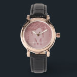 Rose Gold Sparkle Glitzer Tropfen Monogramm Armbanduhr<br><div class="desc">Rose Gold Sparkle Glitzer Tropfen Monogram Watch mit Mode Imitate rot Rosa/Rose Gold Glitzer Tropfen auf einem schicken Hintergrund mit Ihrem eigenen Monogramm und Namen. Designed by Cedar and String. Um weiter zu personalisieren, klicken Sie bitte auf den Link "Weiter anpassen" und verwenden Sie das Design-Tool, um das Design zu...</div>