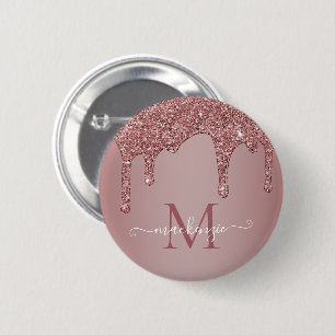 Rose Gold Sparkle Glitzer Tropfen Monogramm Button