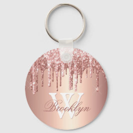Rose Gold Sparkle Glitzer Tropfen Monogramm erste Schlüsselanhänger