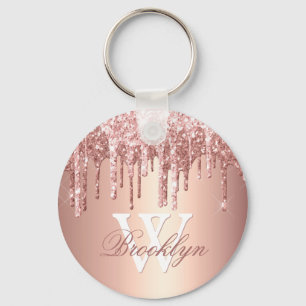 Rose Gold Sparkle Glitzer Tropfen Monogramm Schlüsselanhänger
