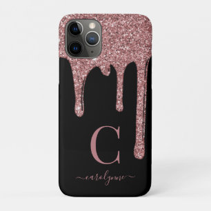 Rose Gold Sparkle Glitzer Tropfen Monogramm Schw Case-Mate iPhone Hülle