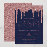 Rose Gold Sparkle Glitzer Tropfen Navy Blue Geburt