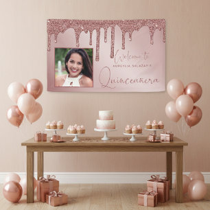 Rose Gold Sparkle Glitzer Tropfen Quinceanera Banner