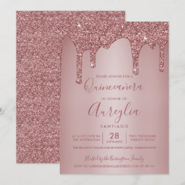 Rose Gold Sparkle Glitzer Tropfen Quinceañera Einladung