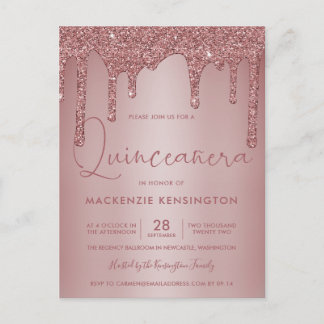 Rose Gold Sparkle Glitzer Tropfen Quinceañera Postkarte