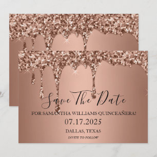 Rose Gold Sparkle Glitzer Tropfen Quinceanera Save The Date