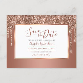 Rose Gold Sparkle Glitzer Tropfen Save the Date Postkarte