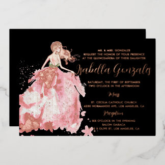 Rose Gold Sparkle Kleid Quinceañera Einladung